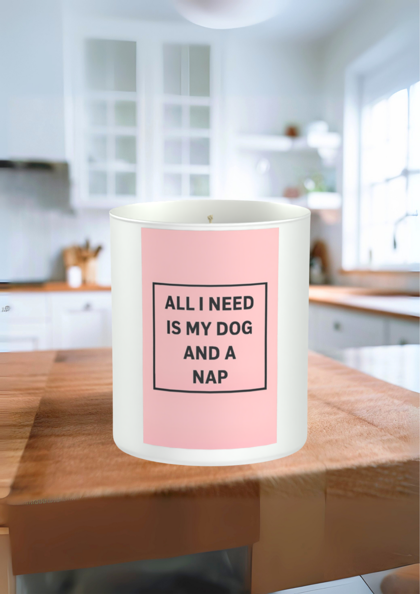 All I Need is a Dog and a Nap 200g White candle ‘Sandy Bay'