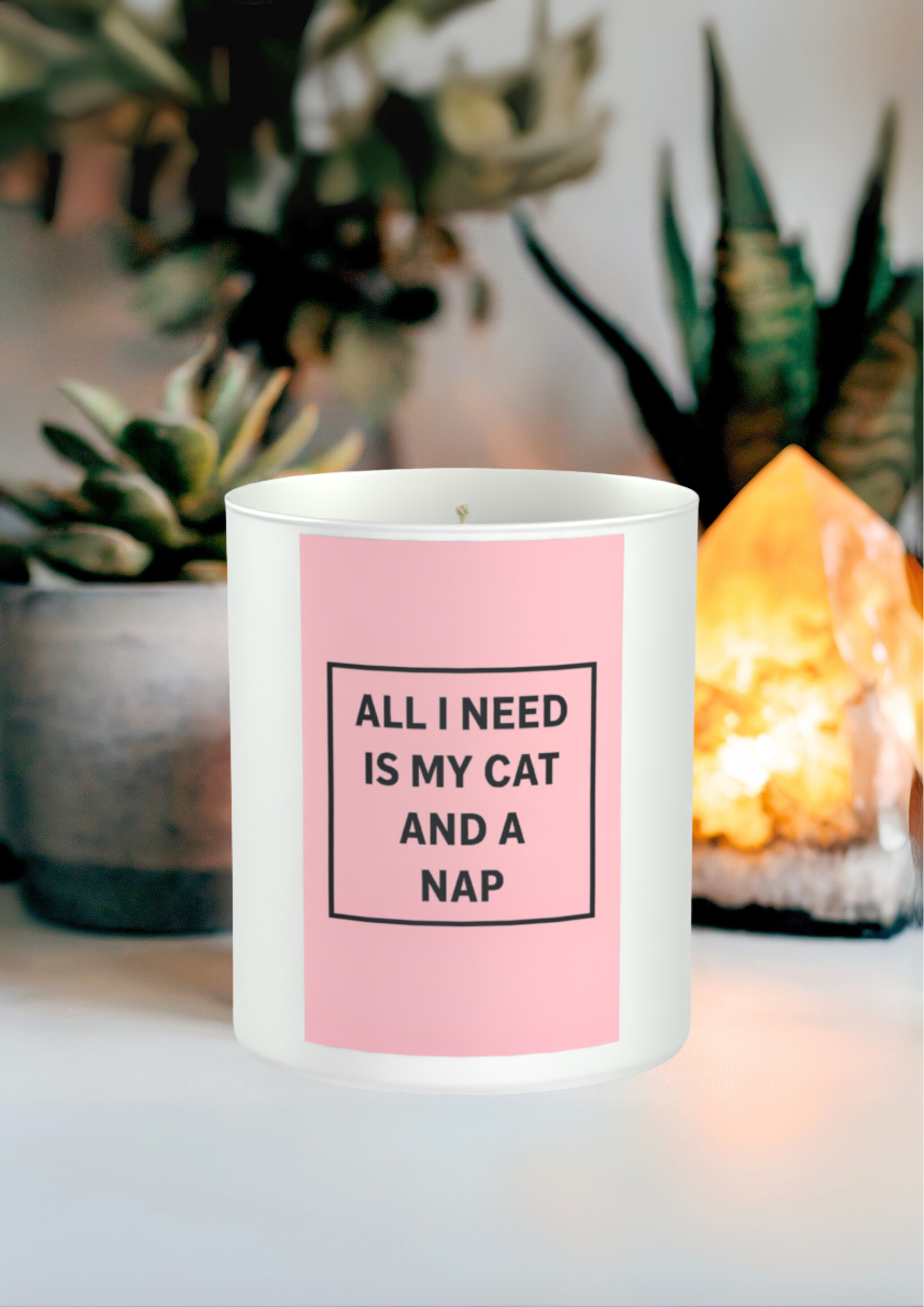 All I Need is my Cat and a Nap 200g White candle ‘Sandy Bay'