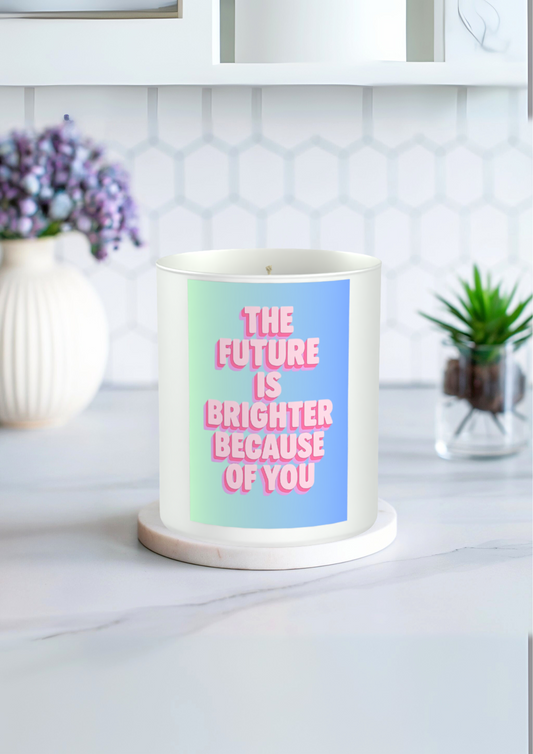 The Future Is Brighter Because Of You 200g White candle ‘Sandy Bay'