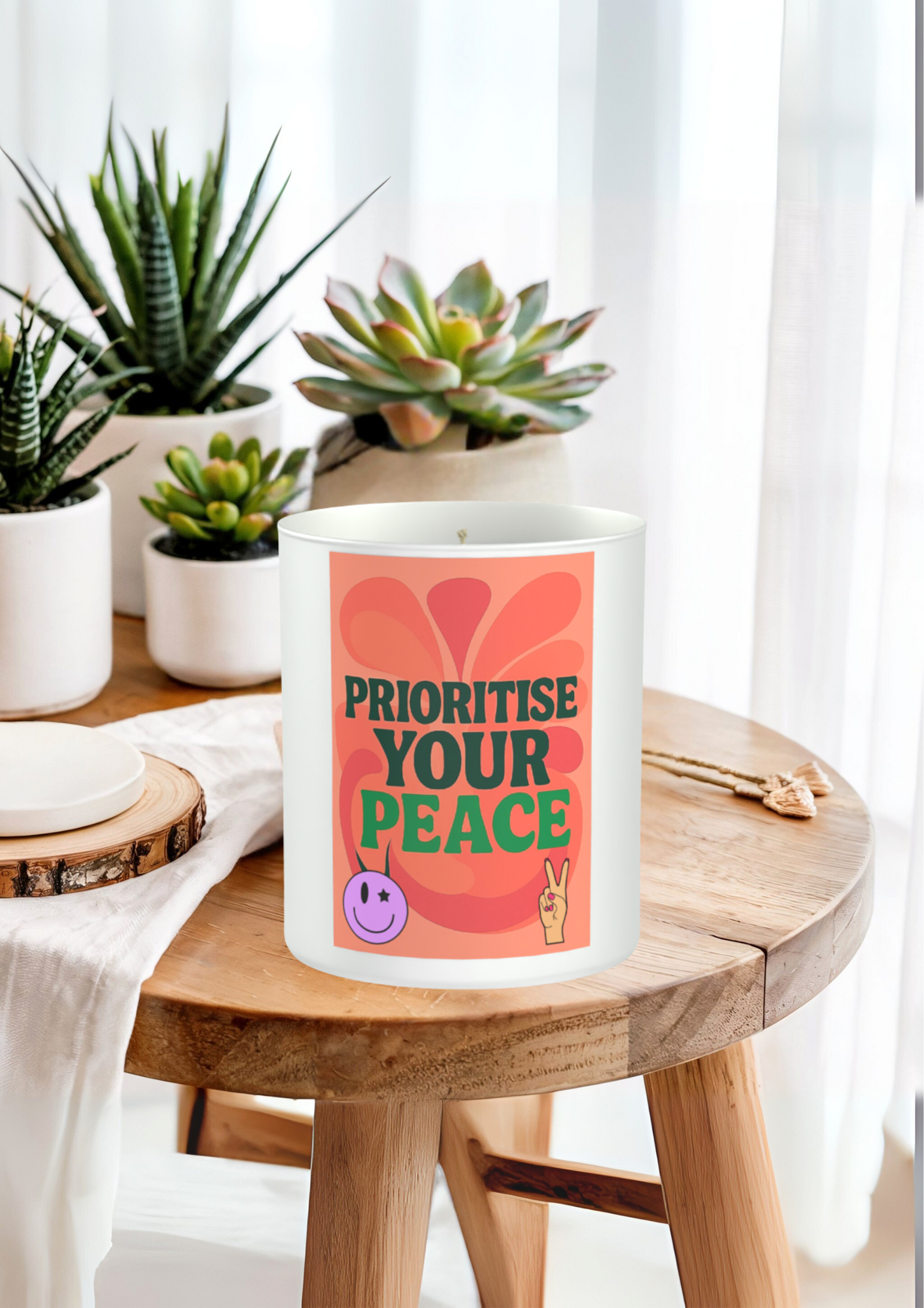 Prioritise Your Peace 200g White candle ‘Sandy Bay'
