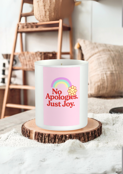 No Apologies. Just Joy. 200g White candle ‘Sandy Bay'