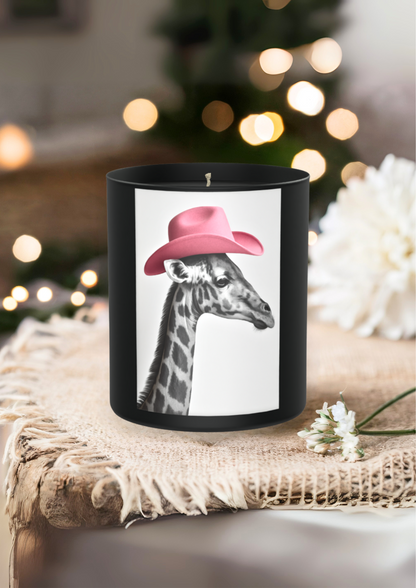 Giraffe in a Pink Cowboy Hat 200g Black Candle ‘Dark Noir’
