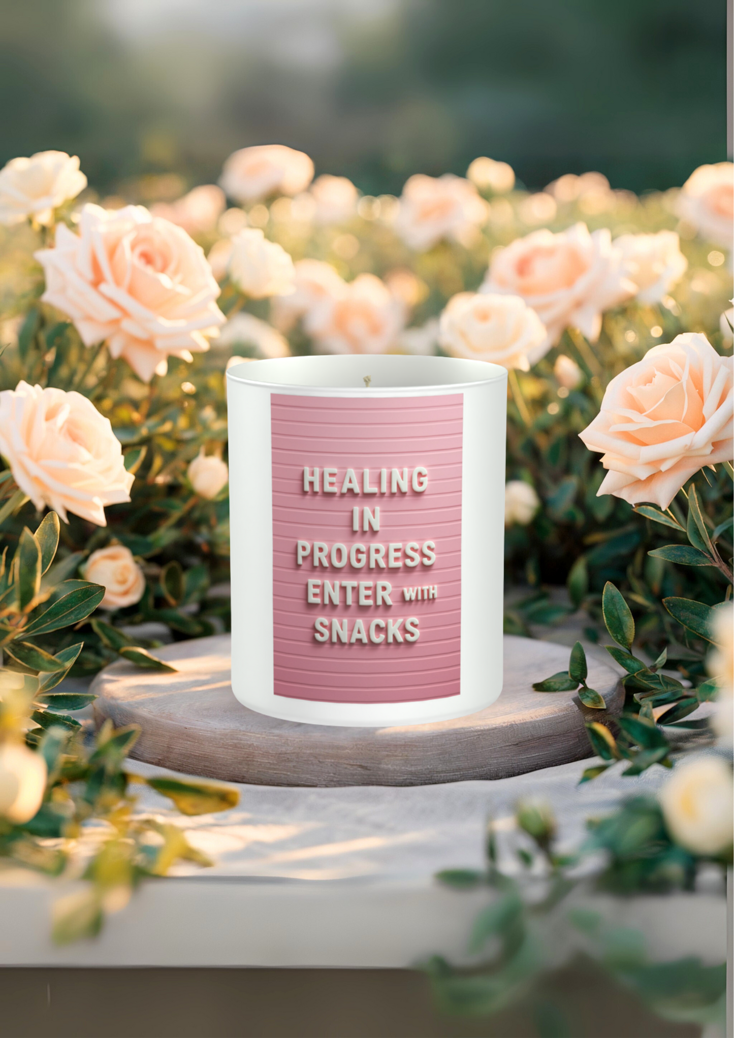 Healing in Progress – Enter with Snacks 200g White candle ‘Sandy Bay'