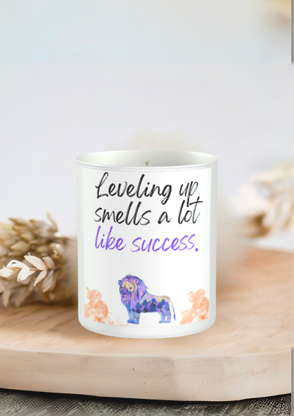 Leveling up smells a lot like success 200g White candle ‘Sandy Bay'
