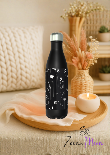Monochrome Wildflower Bottle - Classic 50cl Thermos Black Bottle