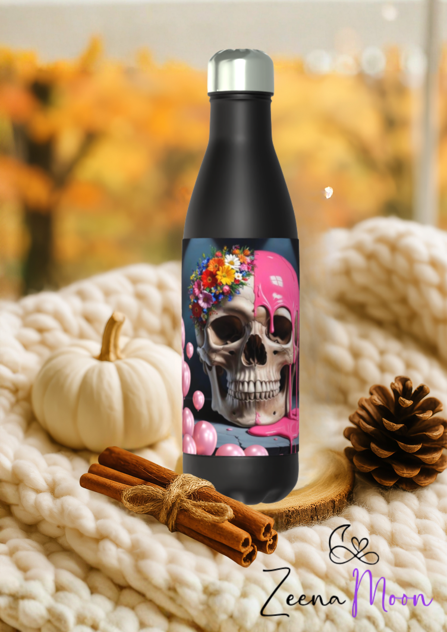 Skull Flowers Balloons Classic 50cl Thermos Black Bottle