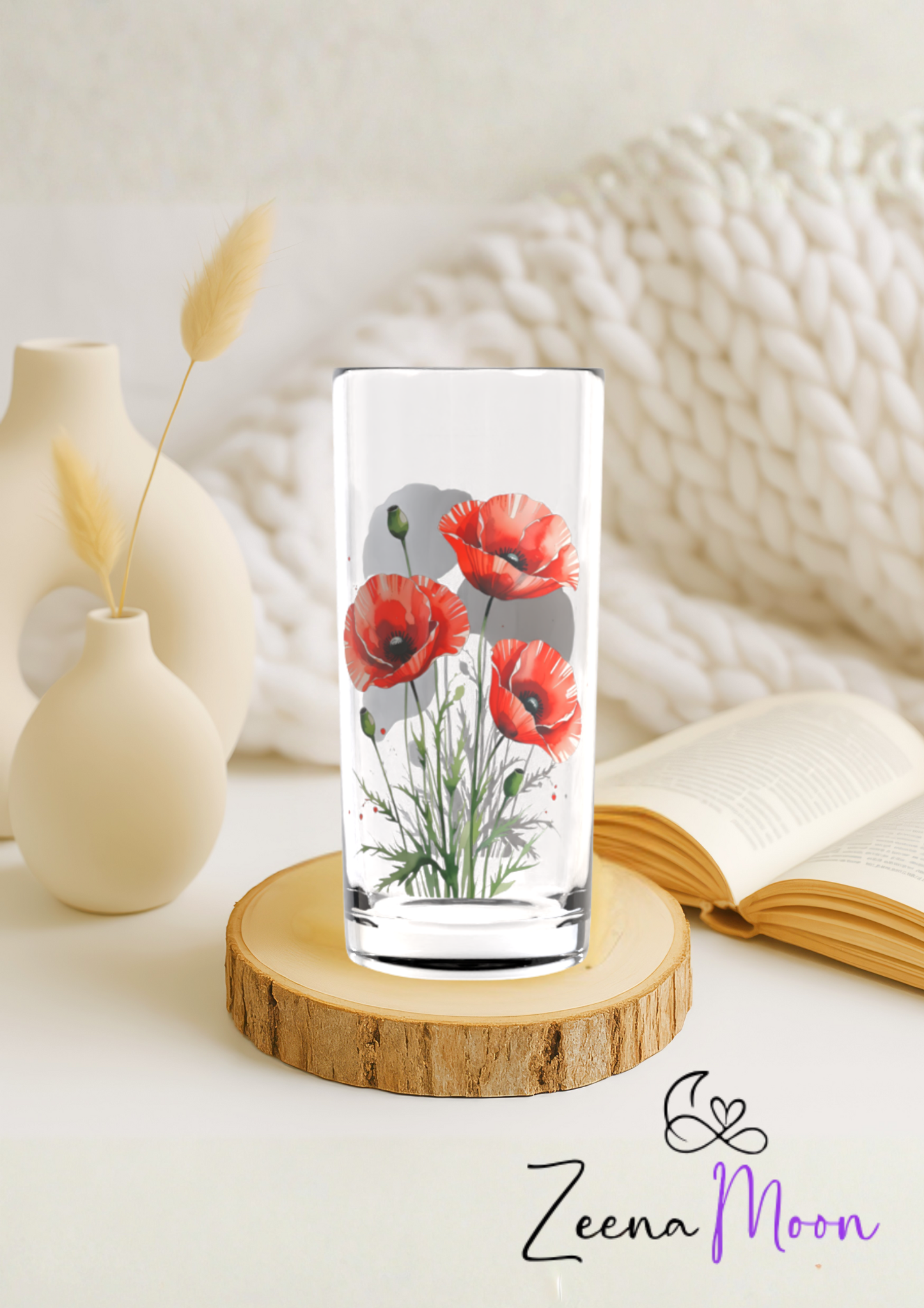 Red Poppy Watercolour Highball Glass