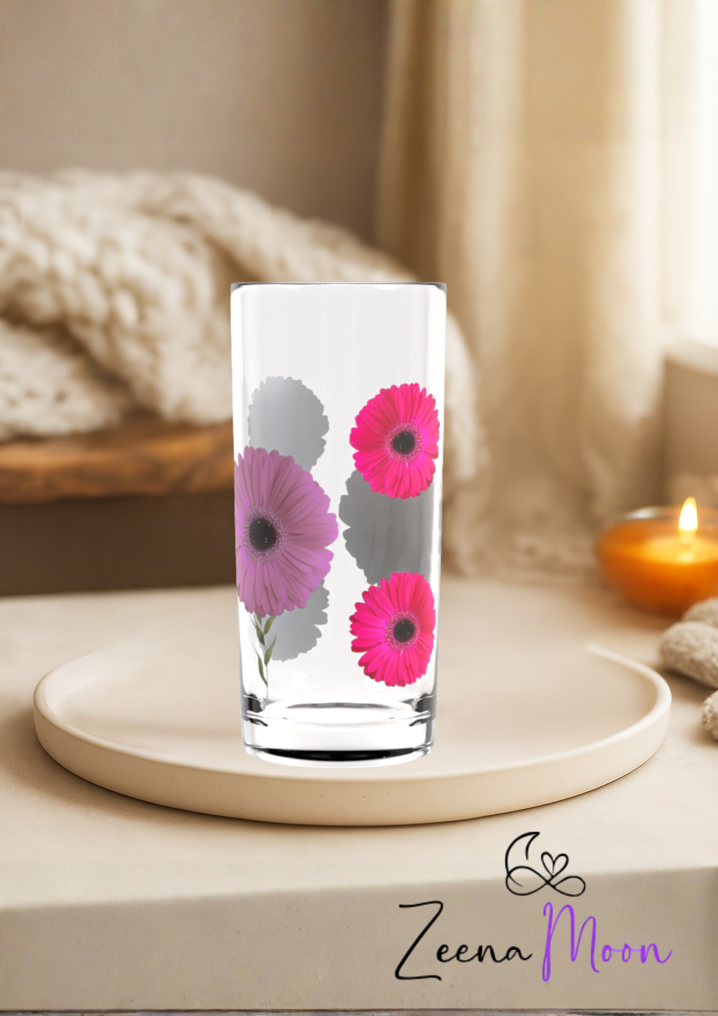 Pink Gerbera Trio Highball Glass