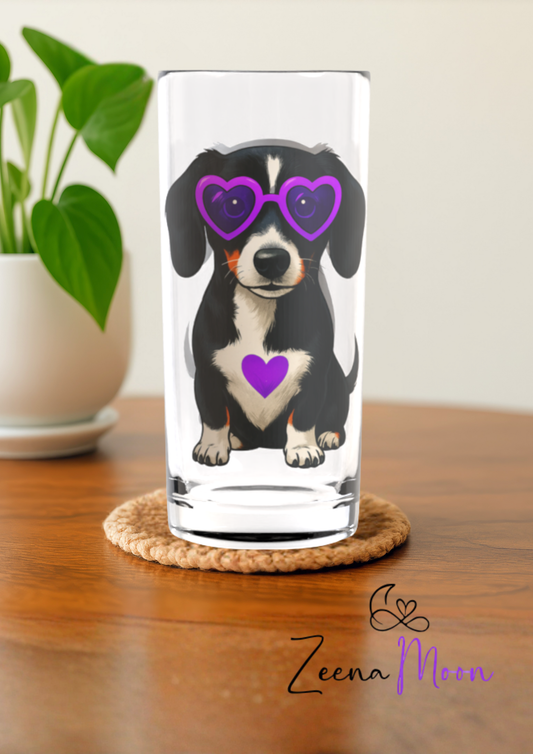 Cool Pup with Purple Hearts Highball Glass
