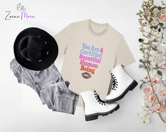 Certified Beautiful Human 100% organic ringspun combed cotton premium T-shirt