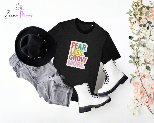 Fear Less. Grow More 100% organic ringspun combed cotton, premium T-shirt