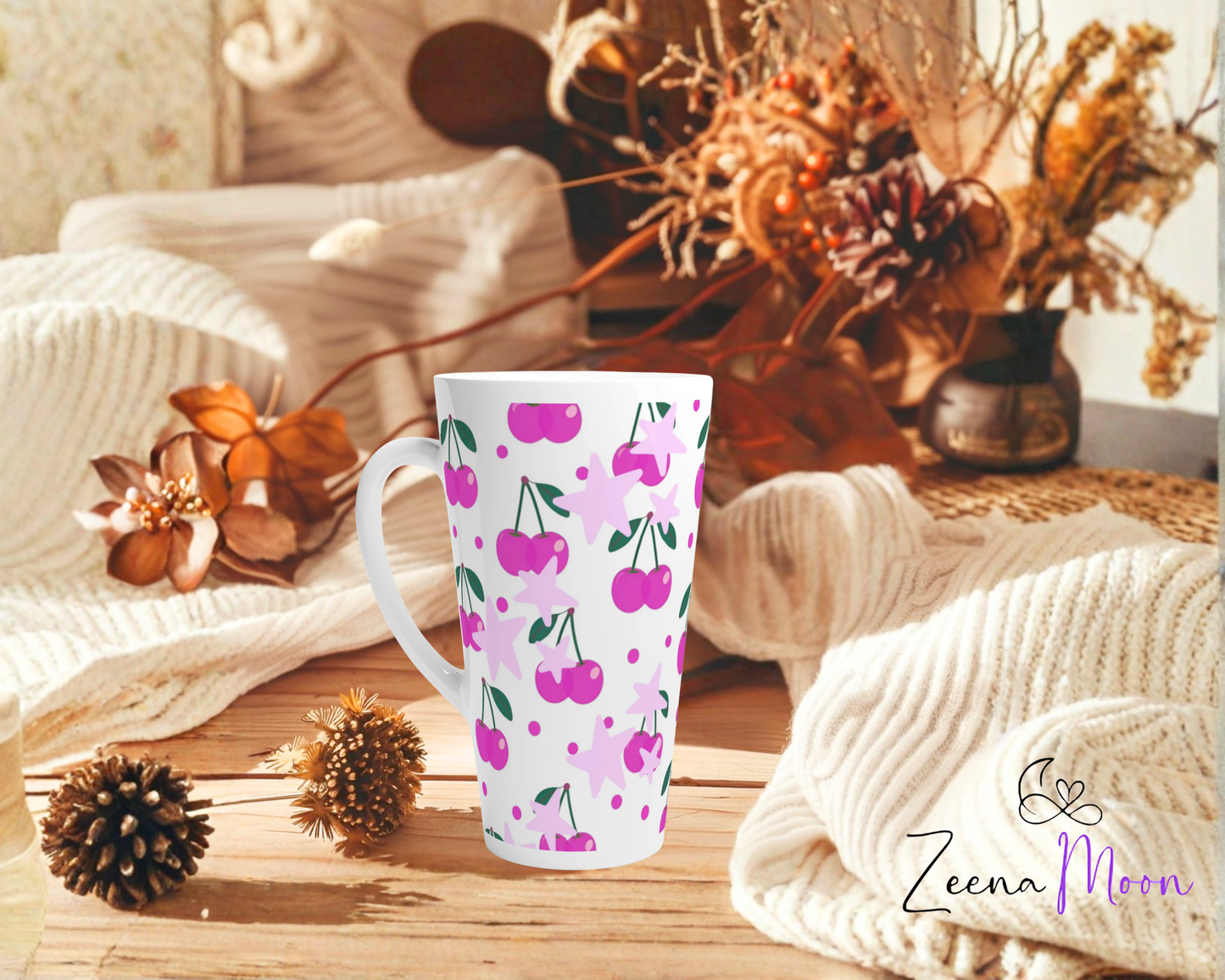 Cherry Pop White Latte 17oz Ceramic Mug