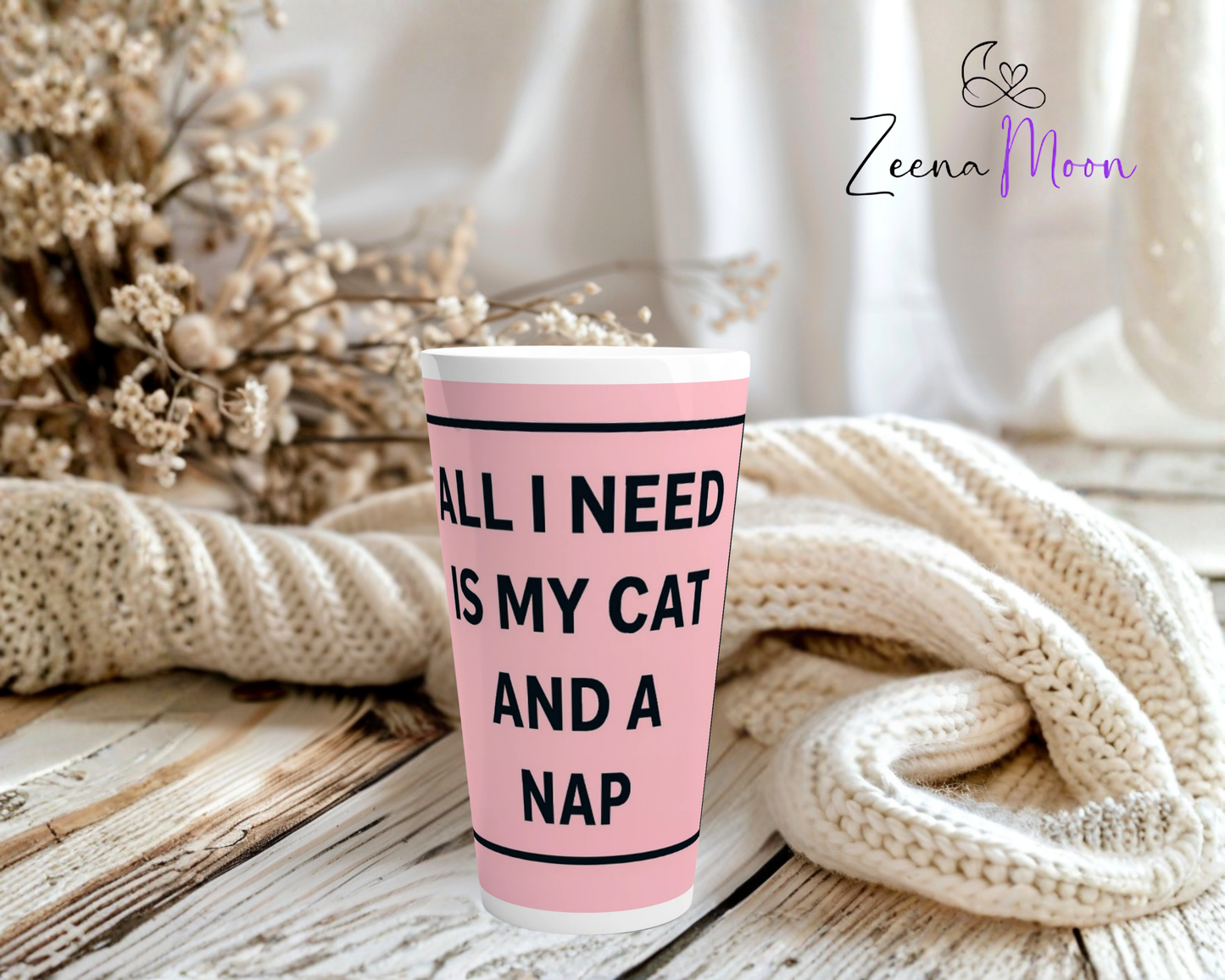 All I Need Is My Cat and a Nap White Latte 17oz Ceramic Mug