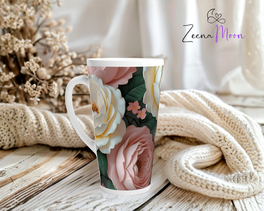 Vintage Bloom White Latte 17oz Ceramic Mug