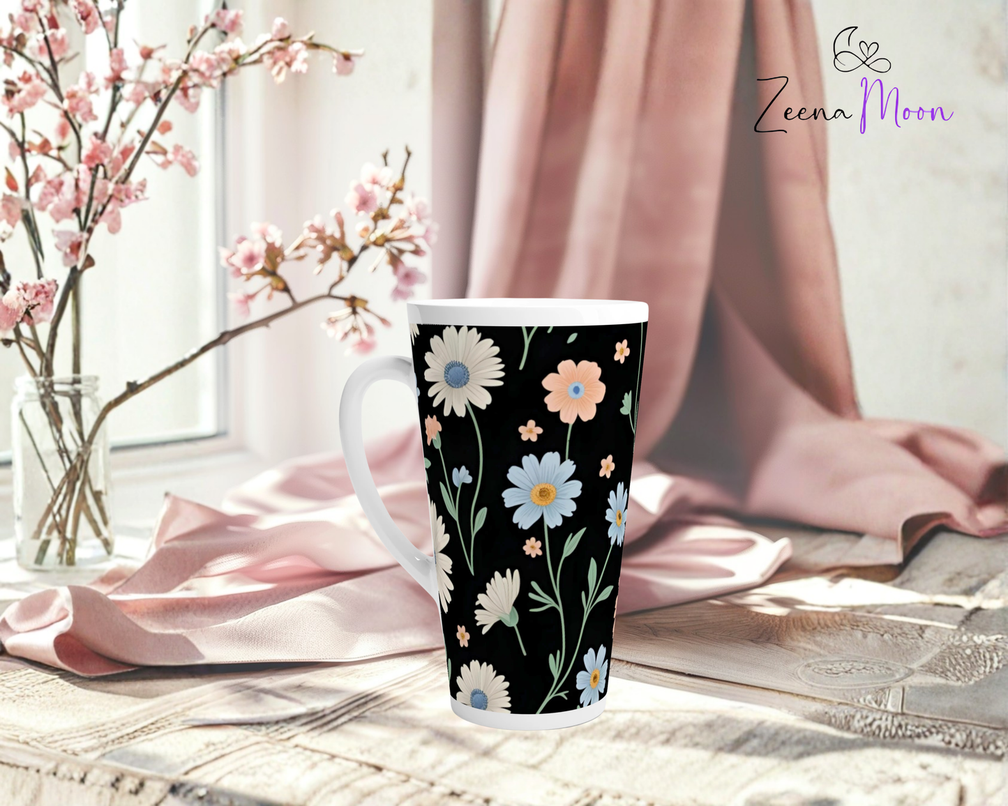 Wildflower Whimsy White Latte 17oz Ceramic Mug