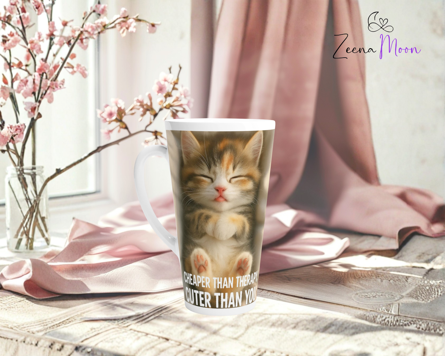 Cheaper Than Therapy Cuter Than You White Latte 17oz Ceramic Mug