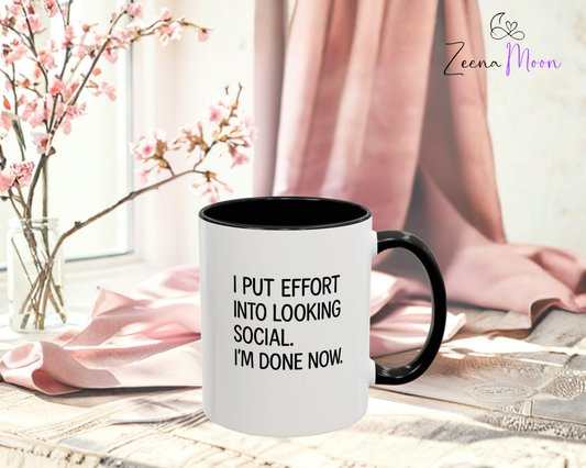 Funny Social Coffee Mug for Introverts, Unique Gift for Friends, Office Humour Mug, Black Accent Mugs, Sarcastic Coffee Cup