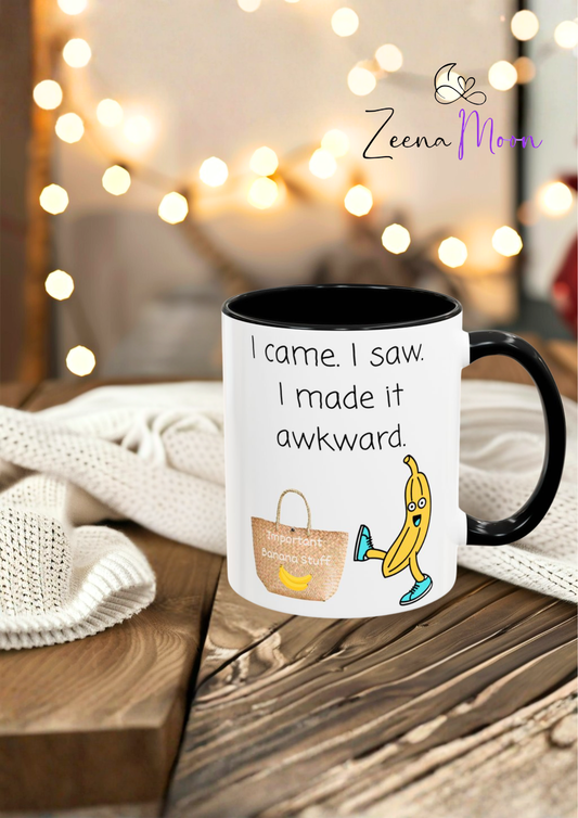 I came I Saw Whimsical Banana Accent Coffee Mug - Perfect for Gifting, Kitchen Decor, Funny Office Mug, Banana Lover Gift, Playful Drinkware