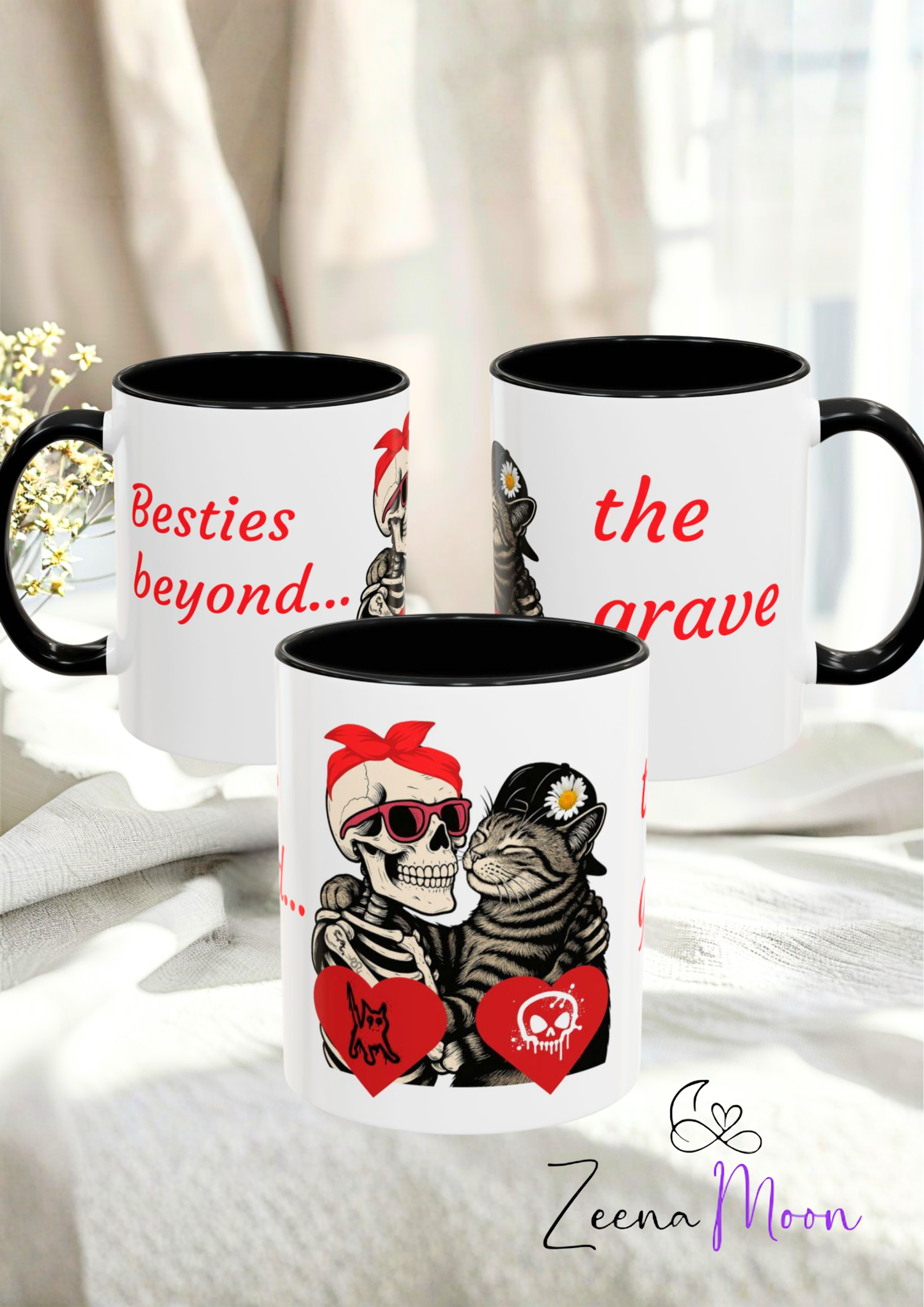 Romantic Skull & Cat Coffee Mug - Perfect for Cat Lovers
