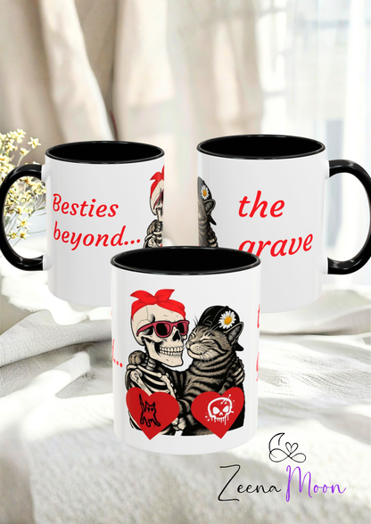 Romantic Skull & Cat Coffee Mug - Perfect for Cat Lovers