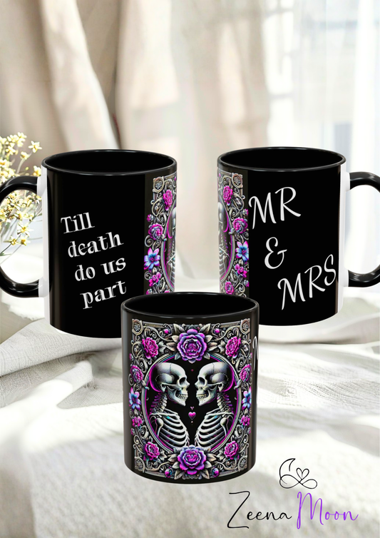 Mr & Mrs Skeleton Flower Accent Coffee Mug (11, 15oz)