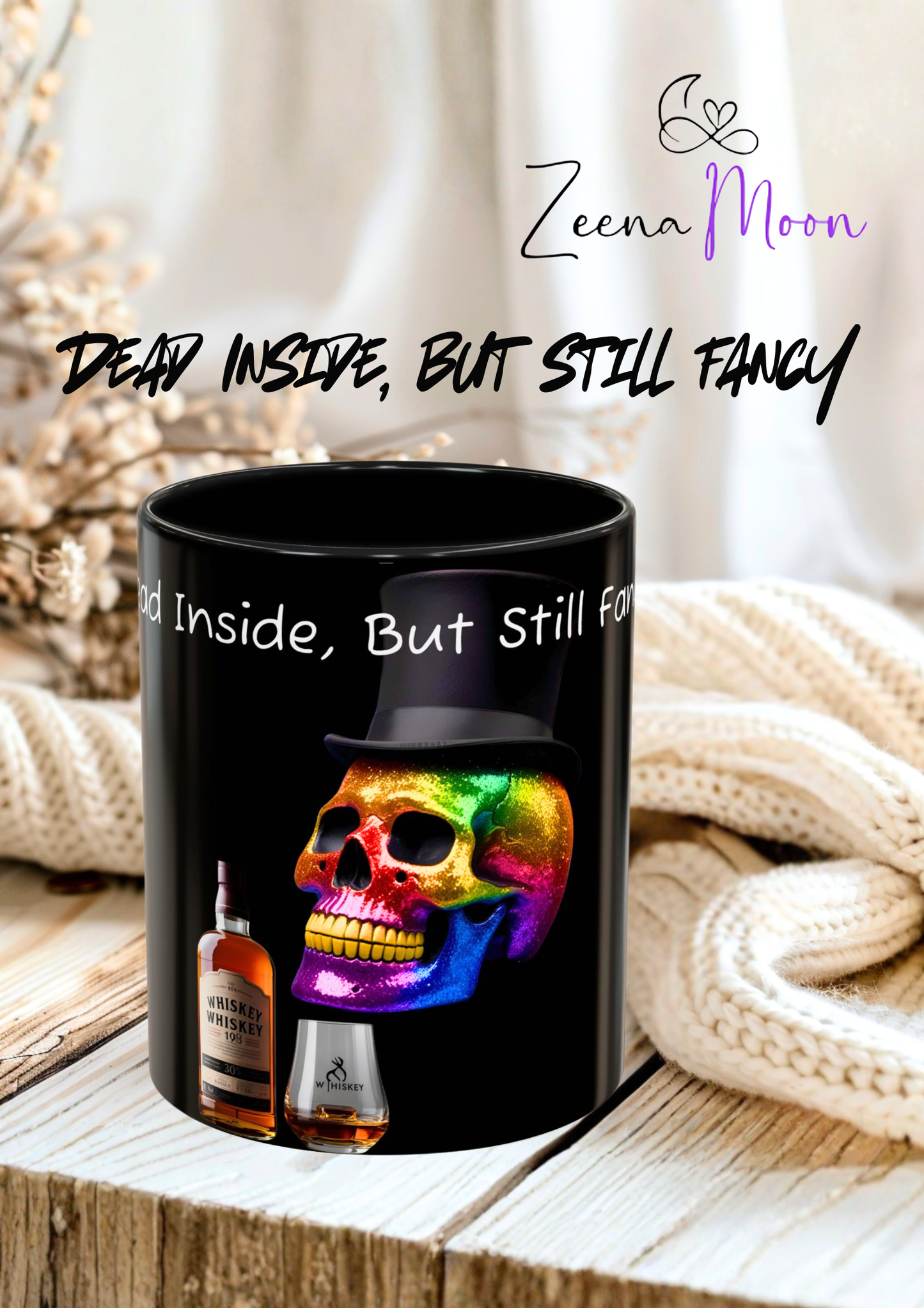 Dead Inside but still fancy Rainbow Skeleton Top Hat Whiskey Accent Coffee Mug (11, 15oz)