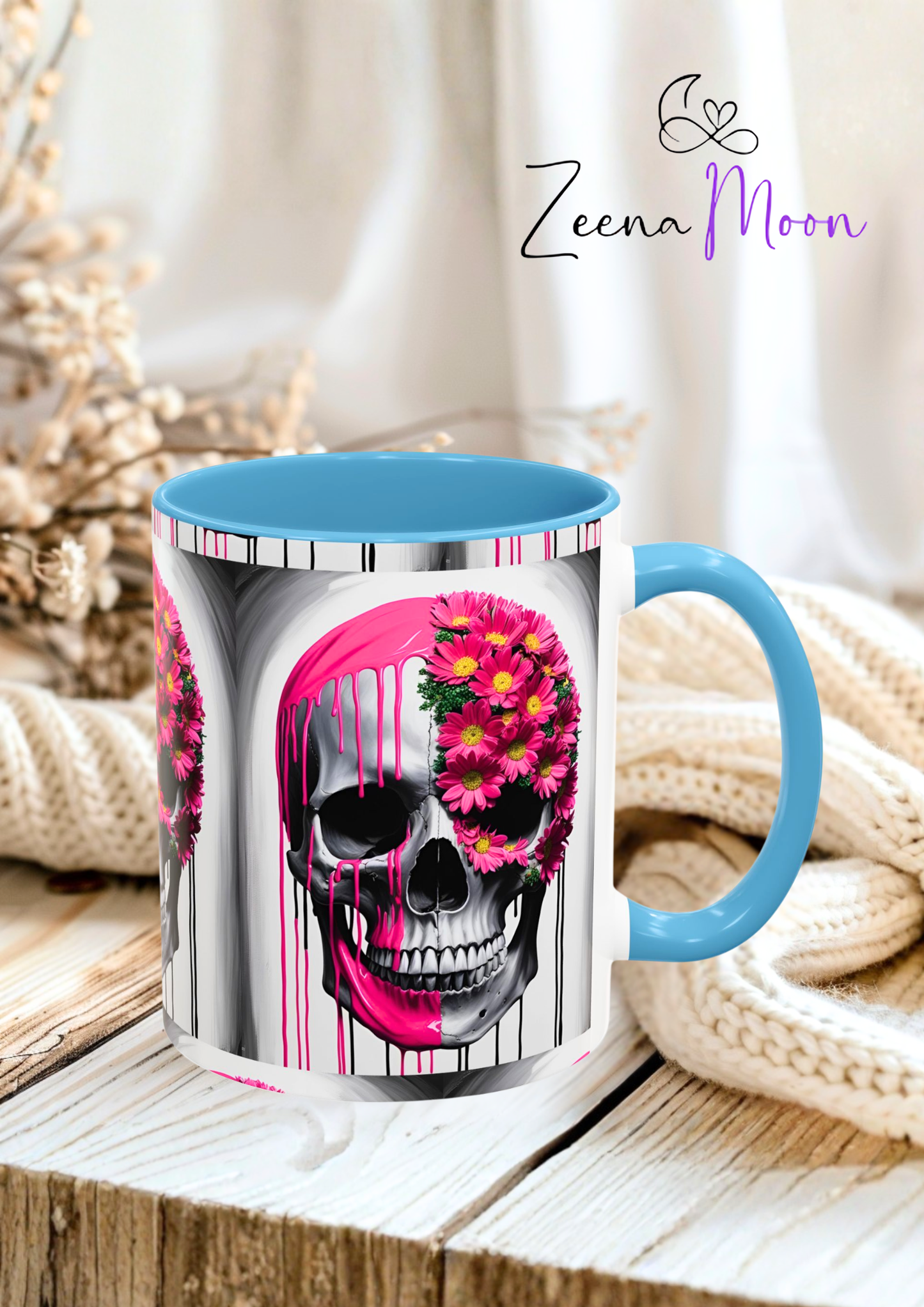 Skeleton Flower Paint Accent Coffee Mug (11, 15oz)