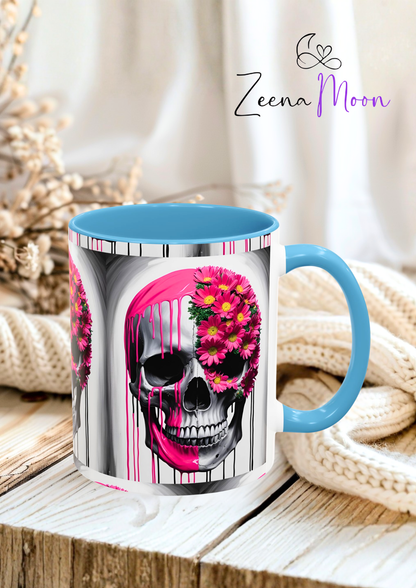 Skeleton Flower Paint Accent Coffee Mug (11, 15oz)