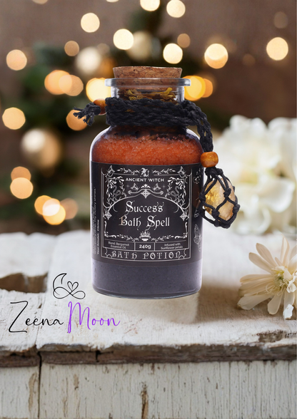Ancient Witch Bath Spell Potion & Citrine Crystal Amulet - Success