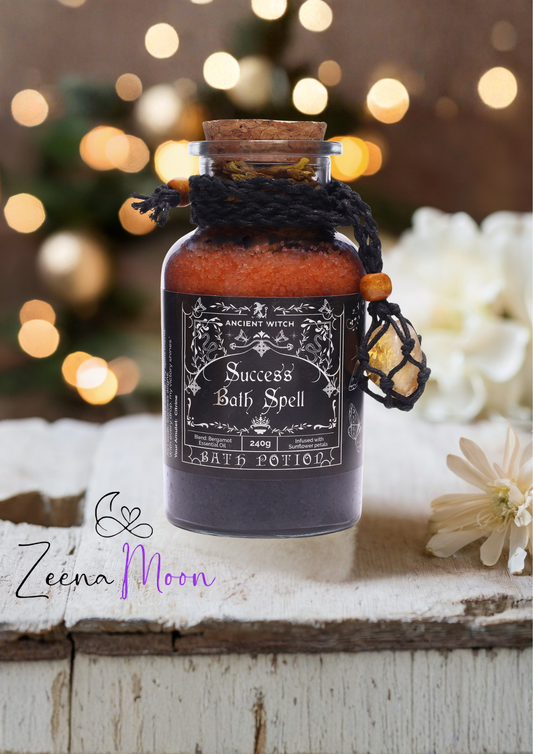 Ancient Witch Bath Spell Potion & Citrine Crystal Amulet - Success