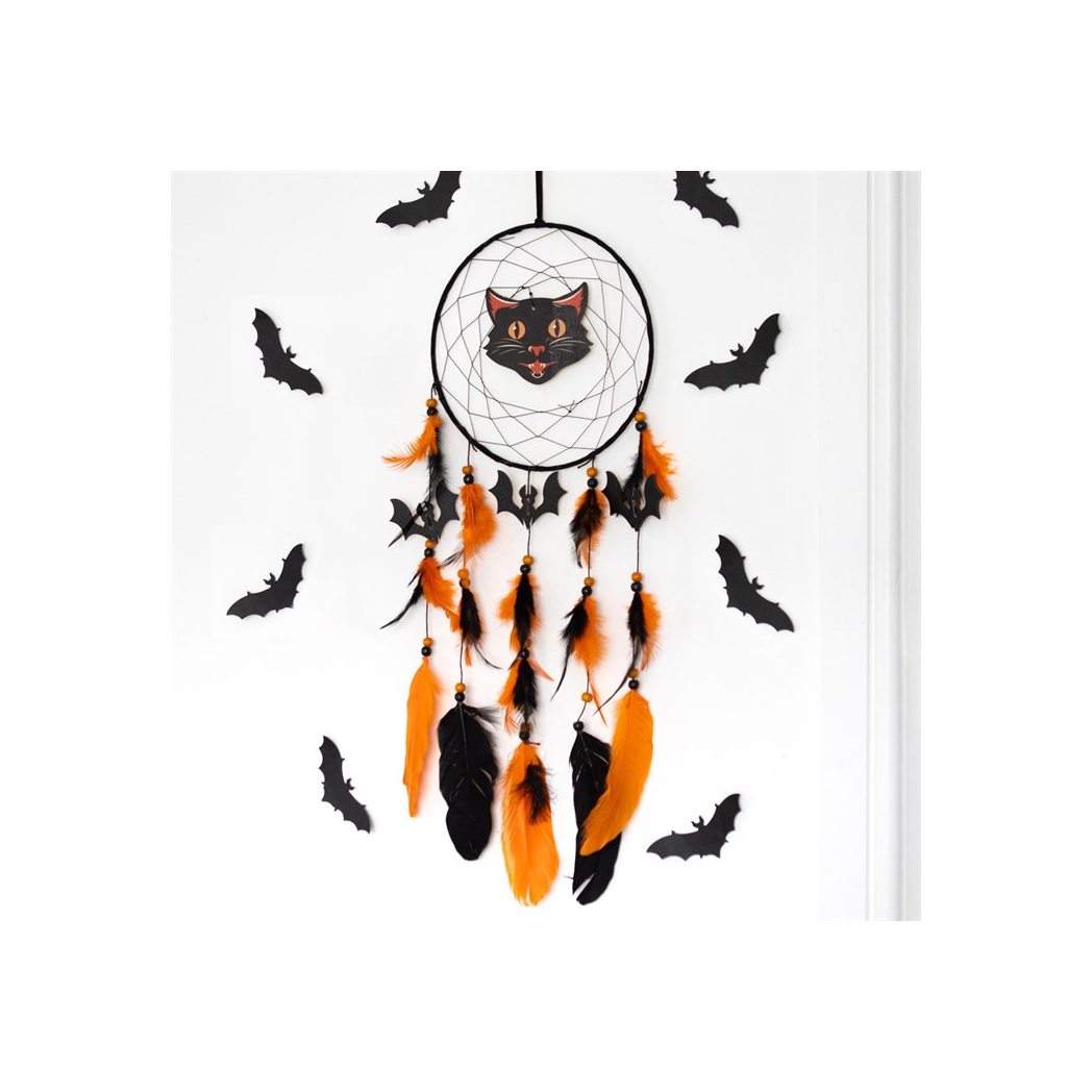 Black Cat Halloween Dreamcatcher – Spooky Wall Decoration