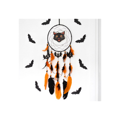 Black Cat Halloween Dreamcatcher – Spooky Wall Decoration