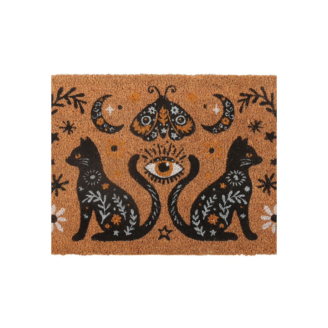 Witchy Black Cat Doormat – Mystical Moon & Eye Design