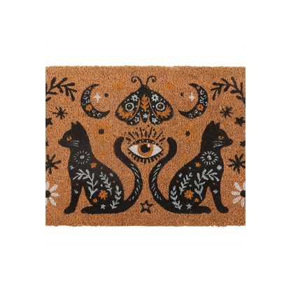 Witchy Black Cat Doormat – Mystical Moon & Eye Design