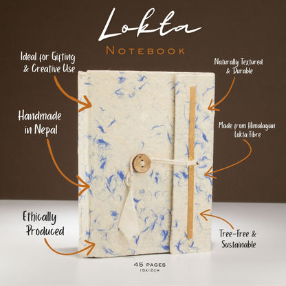 Handmade Lokta Paper Notebook – Blue Cotton Journal 15 × 12cm