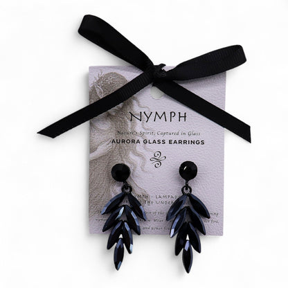 Jet Black Vintage Glass Drop Earrings | Gothic Statement Jewellery