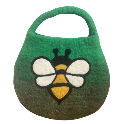 Water Felted Bee Bag - One Handle with Magnet - Garden Greens