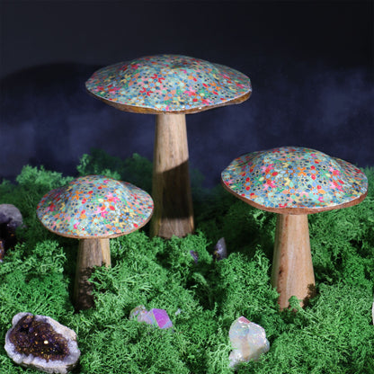 Large Wooden Mushroom - Mediterranean Tile Pattern