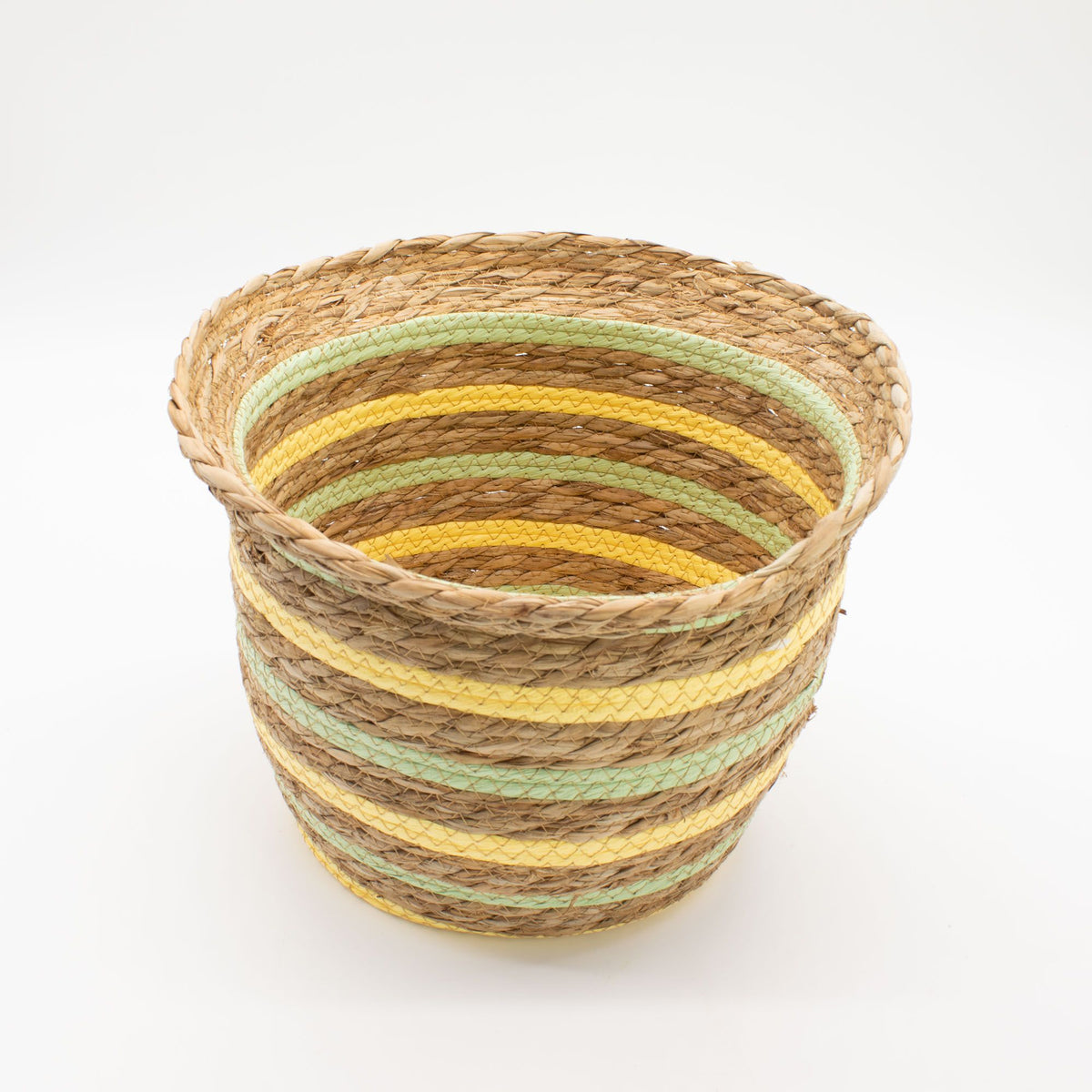 Seagrass & Straw Woven Storage Baskets – Yellow & Green Set of 3