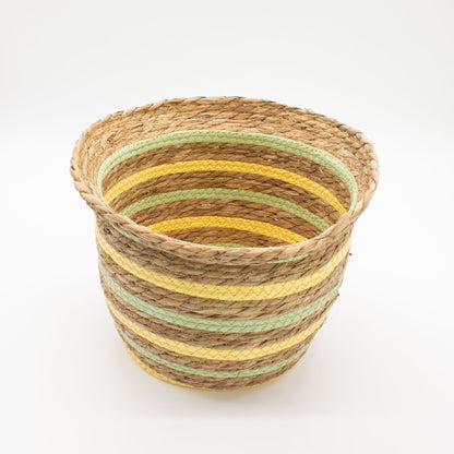 Seagrass & Straw Woven Storage Baskets – Yellow & Green Set of 3