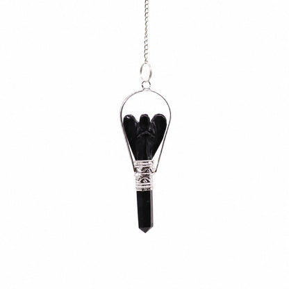Black Agate Angel Crystal Pendulum – Silver-Tone Frame
