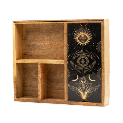 Mango Wood Tarot Storage Box with Card Holder – Four Sections