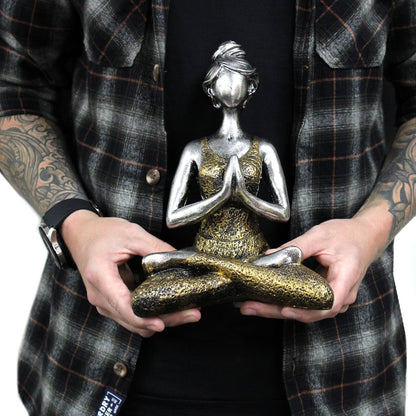 Yoga Lady Figure -  Bronze & Turqoise 24cm