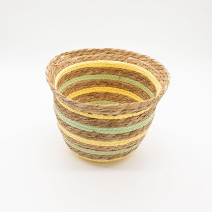 Seagrass & Straw Woven Storage Baskets – Yellow & Green Set of 3