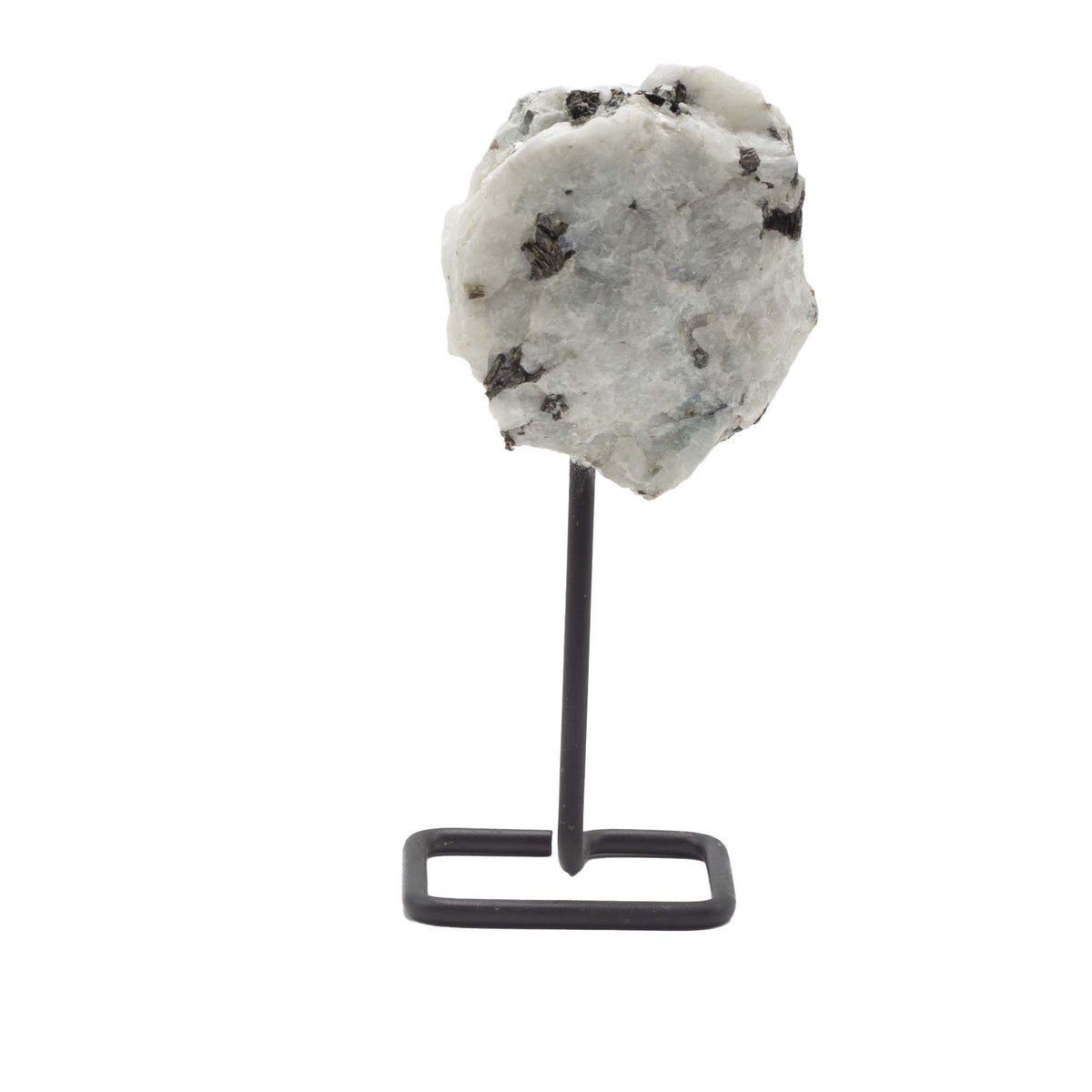 Rainbow Moonstone Mineral Specimen on Black Metal Stand
