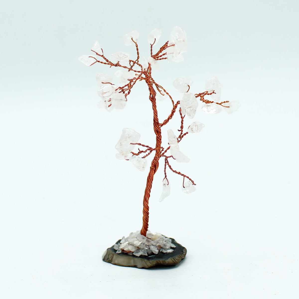 Rock Quartz Gemstone Tree on Black Agate Base – 35 Stones