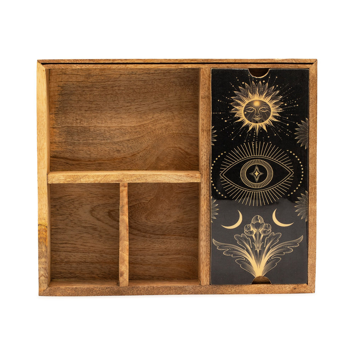 Mango Wood Tarot Storage Box with Card Holder – Four Sections