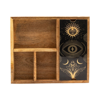Mango Wood Tarot Storage Box with Card Holder – Four Sections