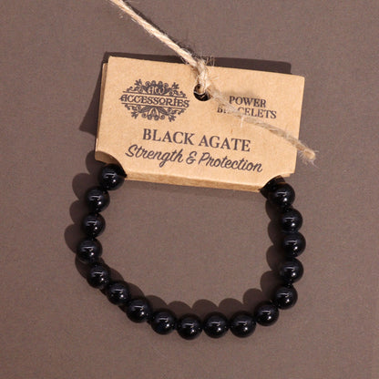 Black Agate Power Bracelet | 8mm Natural Gemstone Crystal Bracelet