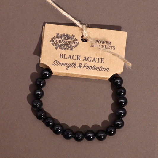 Black Agate Power Bracelet | 8mm Natural Gemstone Crystal Bracelet